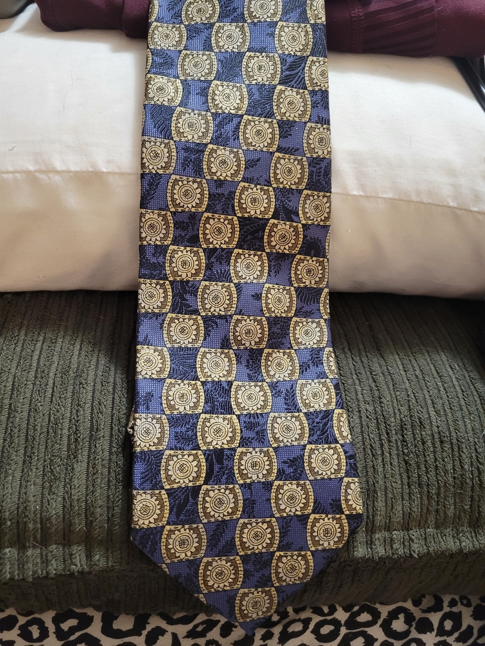 Robert Talbott Blue and Gold Geometric Medallion Silk Tie